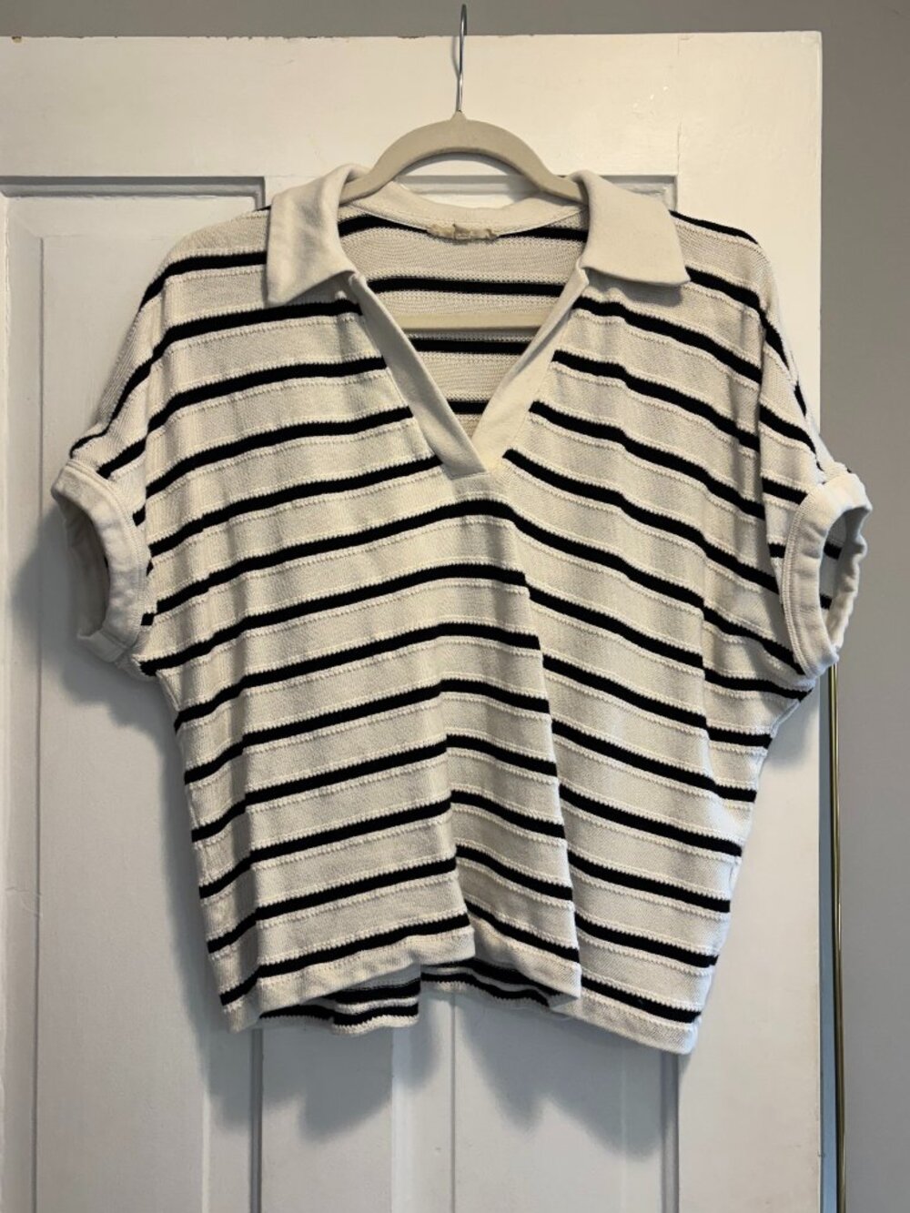 Madewell Maumau Polo Shirt, Black Ivory Stripe